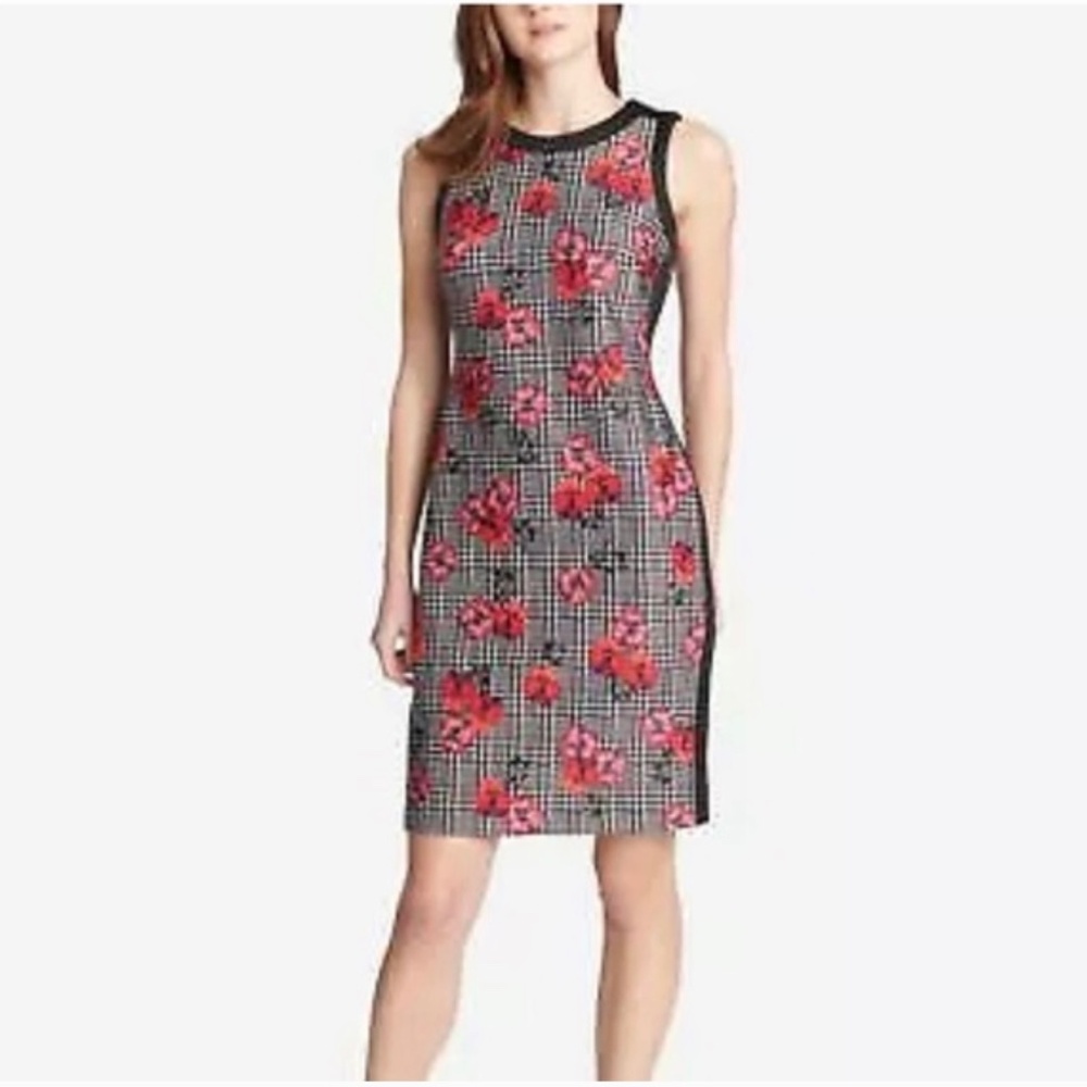 🎉🥂HP🥂🎉 Tommy Hilfiger floral Houndstooth scuba knit Sheath Dress 8 bodycon